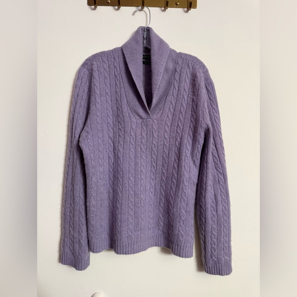 Ralph Lauren Sweaters - Ralph Lauren 100% Cashmere Light Heather Purple Shawl Collar Sweater XL
